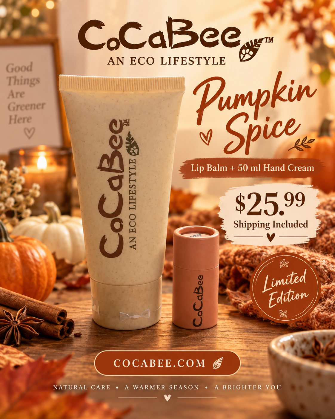 Pumpkin Spice Lip Balm + 50 ml Hand Cream Bundle – Limited Edition
